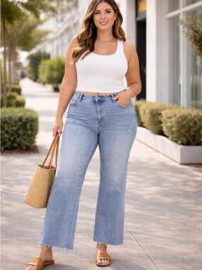 KUT From The Kloth Catherine Jeans Womens 18x30 High Rise Wide Leg Raw Hem Denim